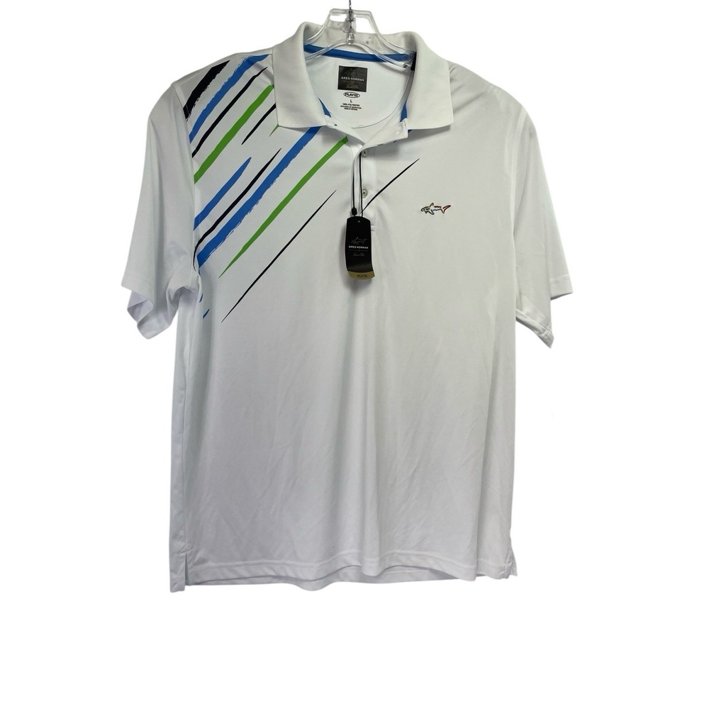 Greg Norman For Tasso Ella Play Dri Sz Large‎ White Golf Polo Shirt (M26) NWTs